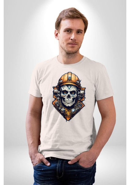 Maden Işcisi Kuru Kafa Kadın Erkek Unisex Beyaz Organik Baskılı T-Shirt Penye Yüksek Kalite fiyatları