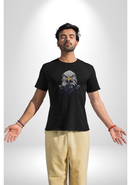 Siyah Siyah Şahin Kafası Kadın Erkek Unisex Siyah Organik Baskılı T-Shirt Penye Yüksek Kalite fiyatları