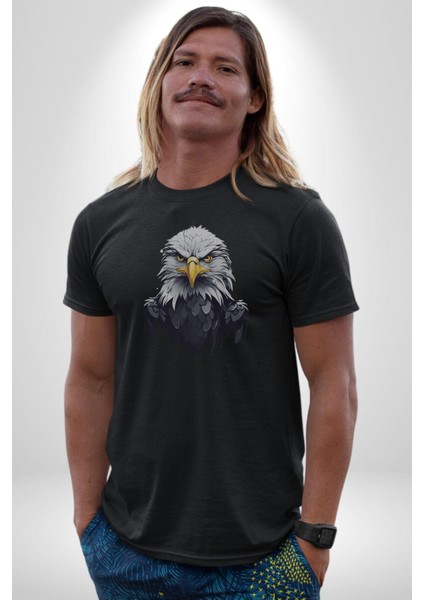 Siyah Siyah Şahin Kafası Kadın Erkek Unisex Siyah Organik Baskılı T-Shirt Penye Yüksek Kalite fırsatları