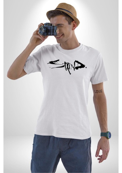 Staind Kadın Erkek Unisex Beyaz Organik Baskılı T-Shirt Penye Yüksek Kalite