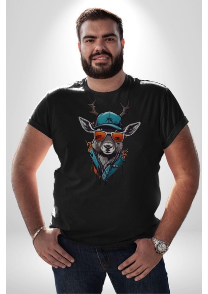 Güneş Gözlüğü Savaşcı Geyik Kadın Erkek Unisex Siyah Organik Baskılı T-Shirt Penye Yüksek Kalite