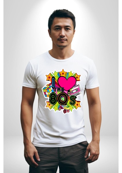 80LERI Seviyorum Kaset ve Özel Hediye Kadın Erkek Unisex Beyaz Organik Baskılı T-Shirt Penye Yüksek Kalite fırsatları