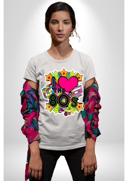 80LERI Seviyorum Kaset ve Özel Hediye Kadın Erkek Unisex Beyaz Organik Baskılı T-Shirt Penye Yüksek Kalite indirimleri