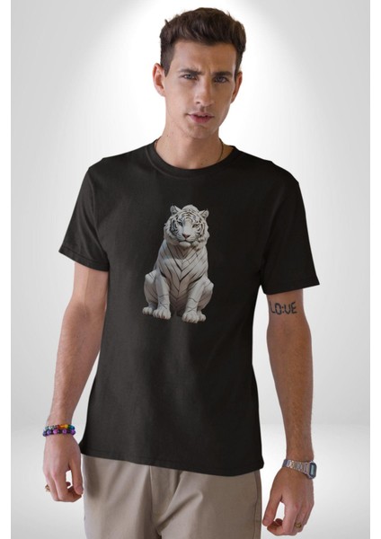 Siyah Kaplan Kadın Erkek Unisex Siyah Organik Baskılı T-Shirt Penye Yüksek Kalite