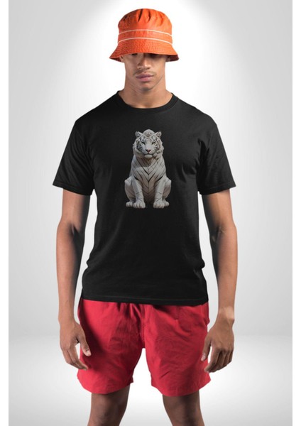 Siyah Kaplan Kadın Erkek Unisex Siyah Organik Baskılı T-Shirt Penye Yüksek Kalite
