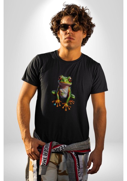 Frog Kurbağa Prens Kadın Erkek Unisex Siyah Organik Baskılı T-Shirt Penye Yüksek Kalite