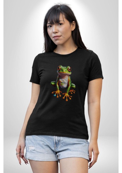 Frog Kurbağa Prens Kadın Erkek Unisex Siyah Organik Baskılı T-Shirt Penye Yüksek Kalite fiyatları