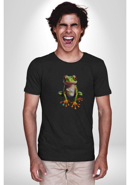 Frog Kurbağa Prens Kadın Erkek Unisex Siyah Organik Baskılı T-Shirt Penye Yüksek Kalite indirimleri