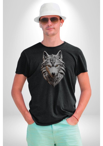 Siyah Kurt Kafası Kadın Erkek Unisex Siyah Organik Baskılı T-Shirt Penye Yüksek Kalite fiyatları