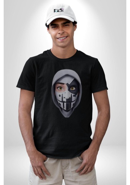 Maske Takan Kahraman Kafası Kadın Erkek Unisex Siyah Organik Baskılı T-Shirt Penye Yüksek Kalite modelleri