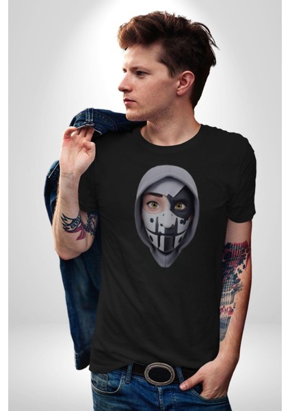 Maske Takan Kahraman Kafası Kadın Erkek Unisex Siyah Organik Baskılı T-Shirt Penye Yüksek Kalite indirimleri