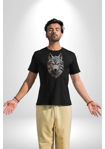 Siyah Kurt Kafası Kadın Erkek Unisex Siyah Organik Baskılı T-Shirt Penye Yüksek Kalite fırsatları