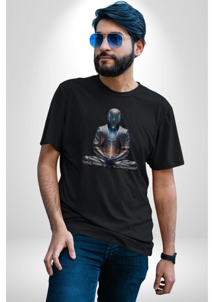 Yeni Nesil Yoga Yapay Zeka Kadın Erkek Unisex Siyah Organik Baskılı T-Shirt Penye Yüksek Kalite