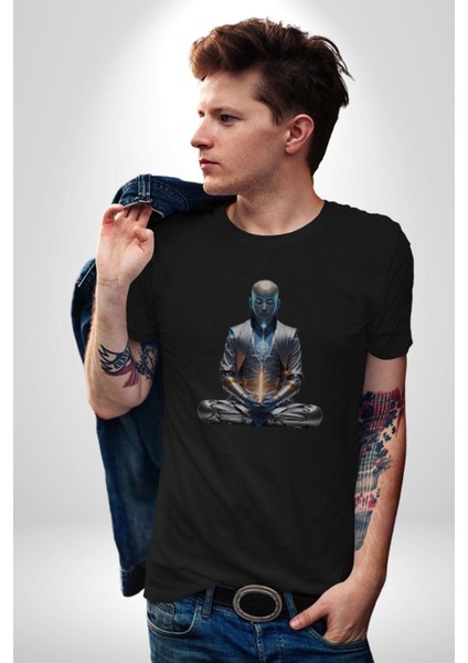 Yeni Nesil Yoga Yapay Zeka Kadın Erkek Unisex Siyah Organik Baskılı T-Shirt Penye Yüksek Kalite fiyatları