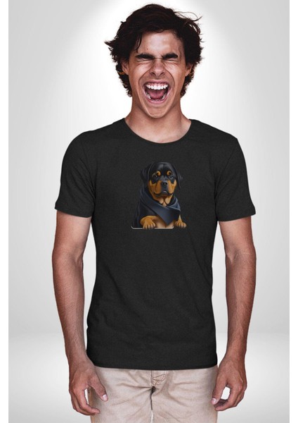 Puppy Köpek Rottweiler Kadın Erkek Unisex Siyah Organik Baskılı T-Shirt Penye Yüksek Kalite fiyatları