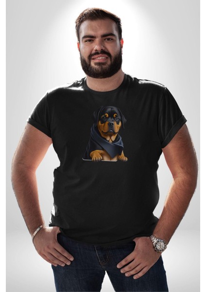 Puppy Köpek Rottweiler Kadın Erkek Unisex Siyah Organik Baskılı T-Shirt Penye Yüksek Kalite modelleri