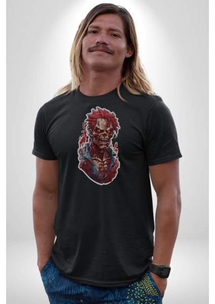 Zombi Kırmızı The Walking Dead Kadın Erkek Unisex Siyah Organik Baskılı T-Shirt Penye Yüksek Kalite