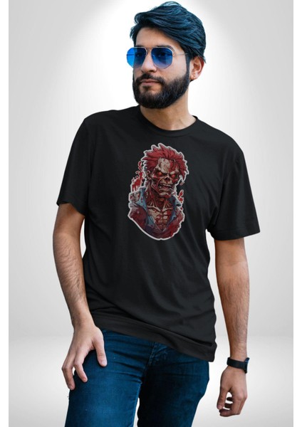 Zombi Kırmızı The Walking Dead Kadın Erkek Unisex Siyah Organik Baskılı T-Shirt Penye Yüksek Kalite