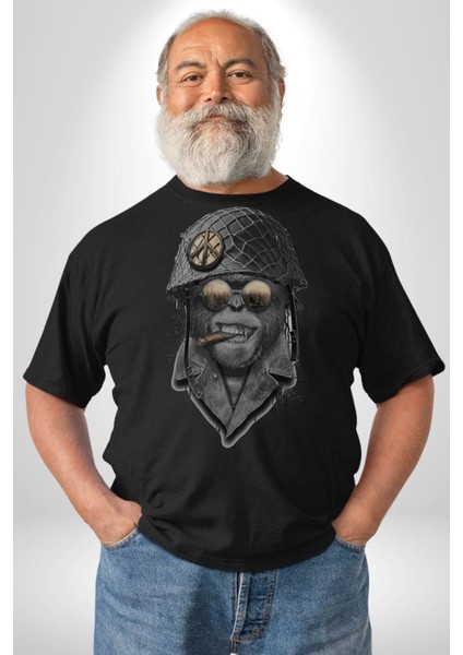 Asker Goril Komutan Kadın Erkek Unisex Siyah Organik Baskılı T-Shirt Penye Yüksek Kalite