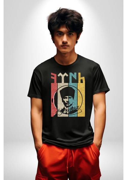 Atatürk Imzalı Türk Logo Kadın Erkek Unisex Siyah Organik Baskılı T-Shirt Penye Yüksek Kalite