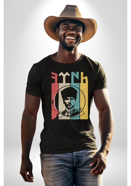 Atatürk Imzalı Türk Logo Kadın Erkek Unisex Siyah Organik Baskılı T-Shirt Penye Yüksek Kalite modelleri