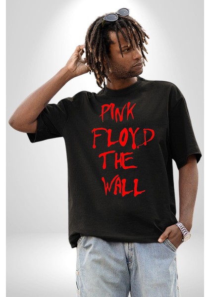 Pink Floyd The Wall Pamuklu Bisiklet Yaka Kadın Erkek Oversize Boyfriend Dijital Baskılı Siyah T-Shirt