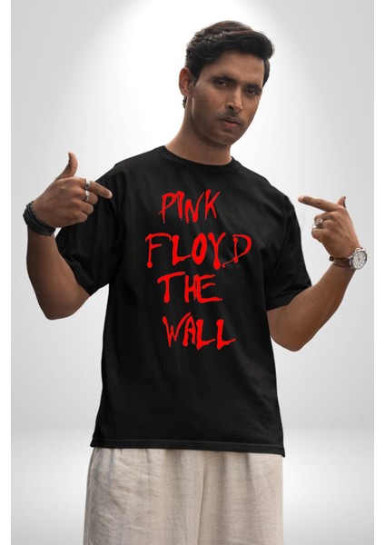 Pink Floyd The Wall Pamuklu Bisiklet Yaka Kadın Erkek Oversize Boyfriend Dijital Baskılı Siyah T-Shirt modelleri