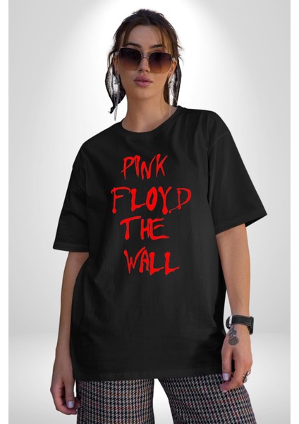 Pink Floyd The Wall Pamuklu Bisiklet Yaka Kadın Erkek Oversize Boyfriend Dijital Baskılı Siyah T-Shirt indirimleri