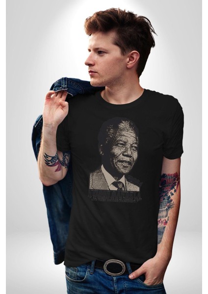 Nelson Mandela Kadın Erkek Unisex Siyah Organik Baskılı T-Shirt Penye Yüksek Kalite modelleri