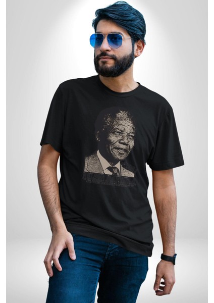 Nelson Mandela Kadın Erkek Unisex Siyah Organik Baskılı T-Shirt Penye Yüksek Kalite fırsatları