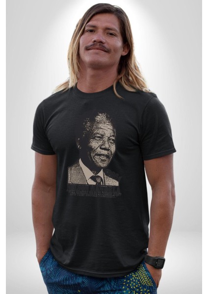 Nelson Mandela Kadın Erkek Unisex Siyah Organik Baskılı T-Shirt Penye Yüksek Kalite indirimleri