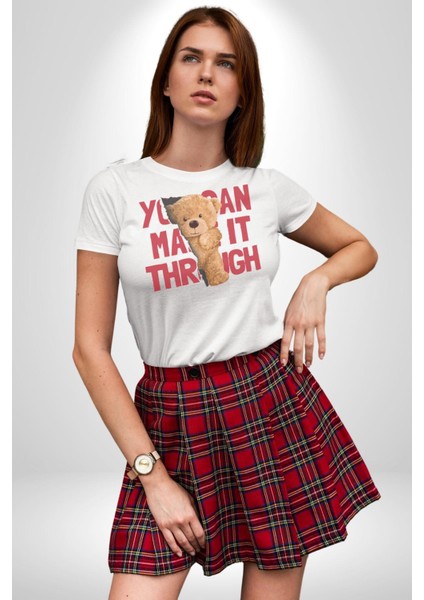 Bunu Alabilirsin Çantadan Çıkan Ayı Kadın Erkek Unisex Beyaz Organik Baskılı T-Shirt Penye Yüksek Kalite