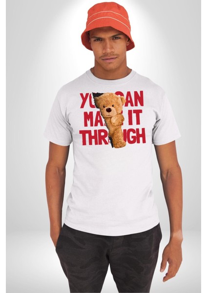 Bunu Alabilirsin Çantadan Çıkan Ayı Kadın Erkek Unisex Beyaz Organik Baskılı T-Shirt Penye Yüksek Kalite fiyatları