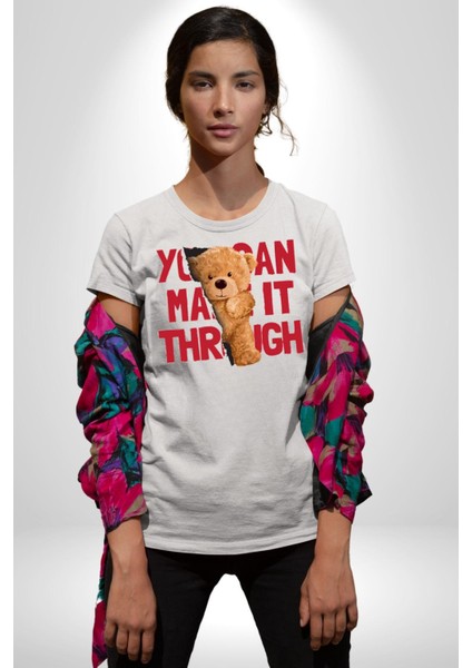 Bunu Alabilirsin Çantadan Çıkan Ayı Kadın Erkek Unisex Beyaz Organik Baskılı T-Shirt Penye Yüksek Kalite modelleri