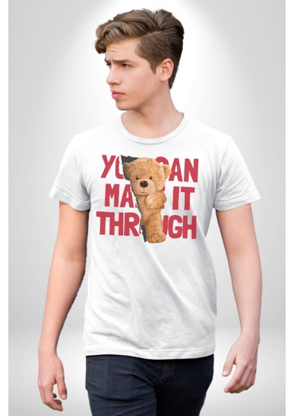 Bunu Alabilirsin Çantadan Çıkan Ayı Kadın Erkek Unisex Beyaz Organik Baskılı T-Shirt Penye Yüksek Kalite fırsatları