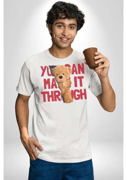 Bunu Alabilirsin Çantadan Çıkan Ayı Kadın Erkek Unisex Beyaz Organik Baskılı T-Shirt Penye Yüksek Kalite indirimleri