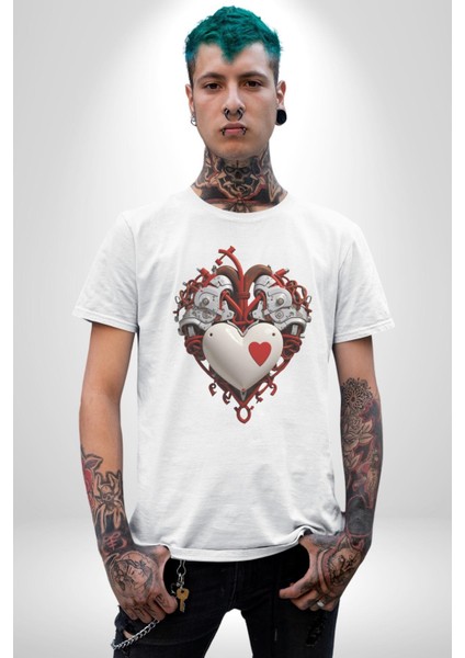 Robot Kalp Atardamar Kadın Erkek Unisex Beyaz Organik Baskılı T-Shirt Penye Yüksek Kalite fiyatları