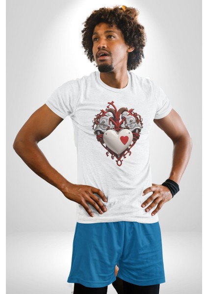 Robot Kalp Atardamar Kadın Erkek Unisex Beyaz Organik Baskılı T-Shirt Penye Yüksek Kalite fırsatları