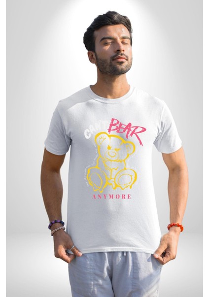 Daha Fazla Dayanamıyorum Teddy Kadın Erkek Unisex Beyaz Organik Baskılı T-Shirt Penye Yüksek Kalite modelleri
