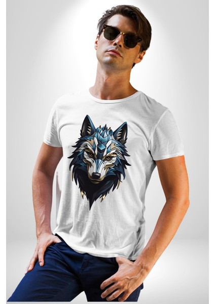 Mavi Kurt Robot Kadın Erkek Unisex Beyaz Organik Baskılı T-Shirt Penye Yüksek Kalite