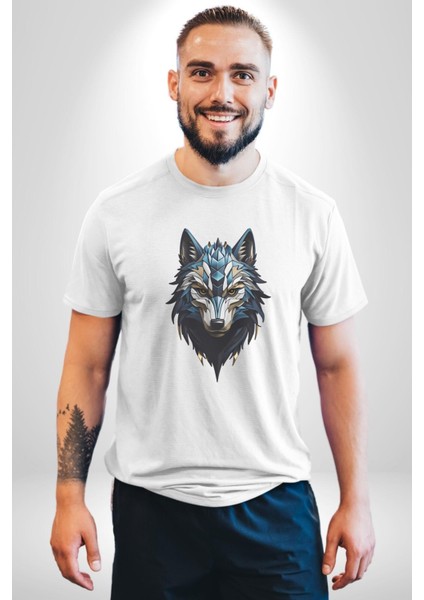 Mavi Kurt Robot Kadın Erkek Unisex Beyaz Organik Baskılı T-Shirt Penye Yüksek Kalite fiyatları