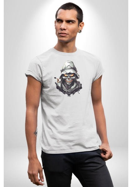 Kasaba Kurukafa Ninja Kadın Erkek Unisex Beyaz Organik Baskılı T-Shirt Penye Yüksek Kalite modelleri