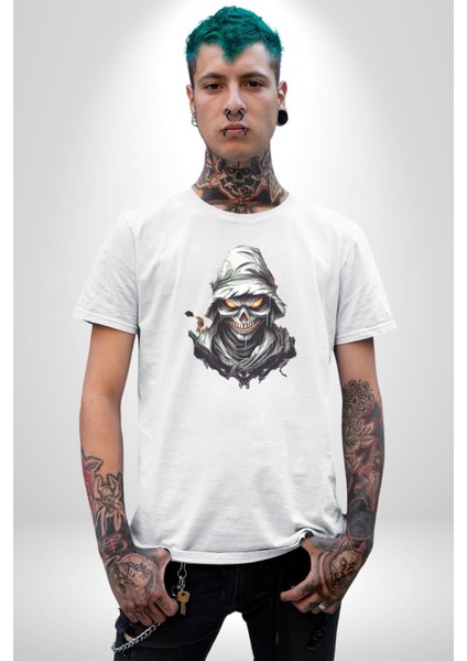 Kasaba Kurukafa Ninja Kadın Erkek Unisex Beyaz Organik Baskılı T-Shirt Penye Yüksek Kalite fırsatları