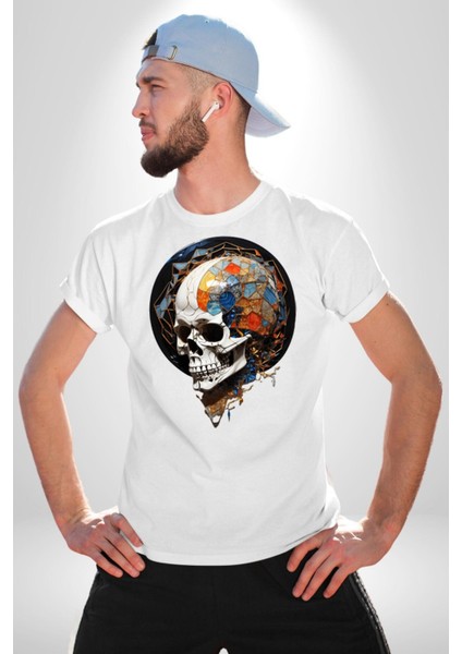 Kuru Kafa Kristal Kadın Erkek Unisex Beyaz Organik Baskılı T-Shirt Penye Yüksek Kalite