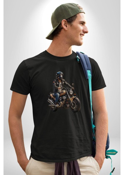 Kask Motorsiklet Dünya Turu Kadın Erkek Unisex Siyah Organik Baskılı T-Shirt Penye Yüksek Kalite