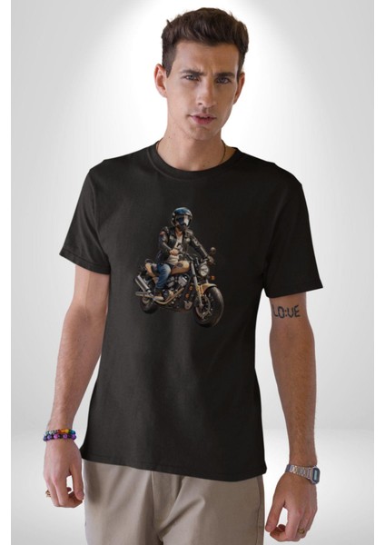 Kask Motorsiklet Dünya Turu Kadın Erkek Unisex Siyah Organik Baskılı T-Shirt Penye Yüksek Kalite