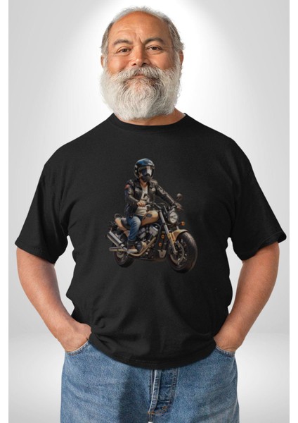 Kask Motorsiklet Dünya Turu Kadın Erkek Unisex Siyah Organik Baskılı T-Shirt Penye Yüksek Kalite