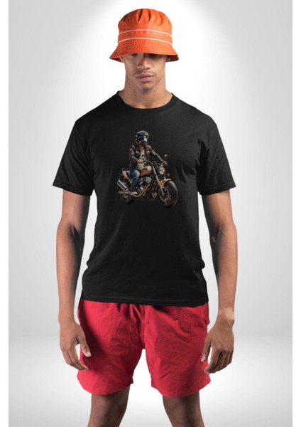 Kask Motorsiklet Dünya Turu Kadın Erkek Unisex Siyah Organik Baskılı T-Shirt Penye Yüksek Kalite