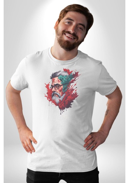 Santa Cool Gözlüklü Kadın Erkek Unisex Beyaz Organik Baskılı T-Shirt Penye Yüksek Kalite