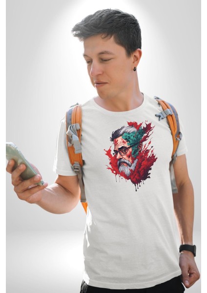 Santa Cool Gözlüklü Kadın Erkek Unisex Beyaz Organik Baskılı T-Shirt Penye Yüksek Kalite fiyatları
